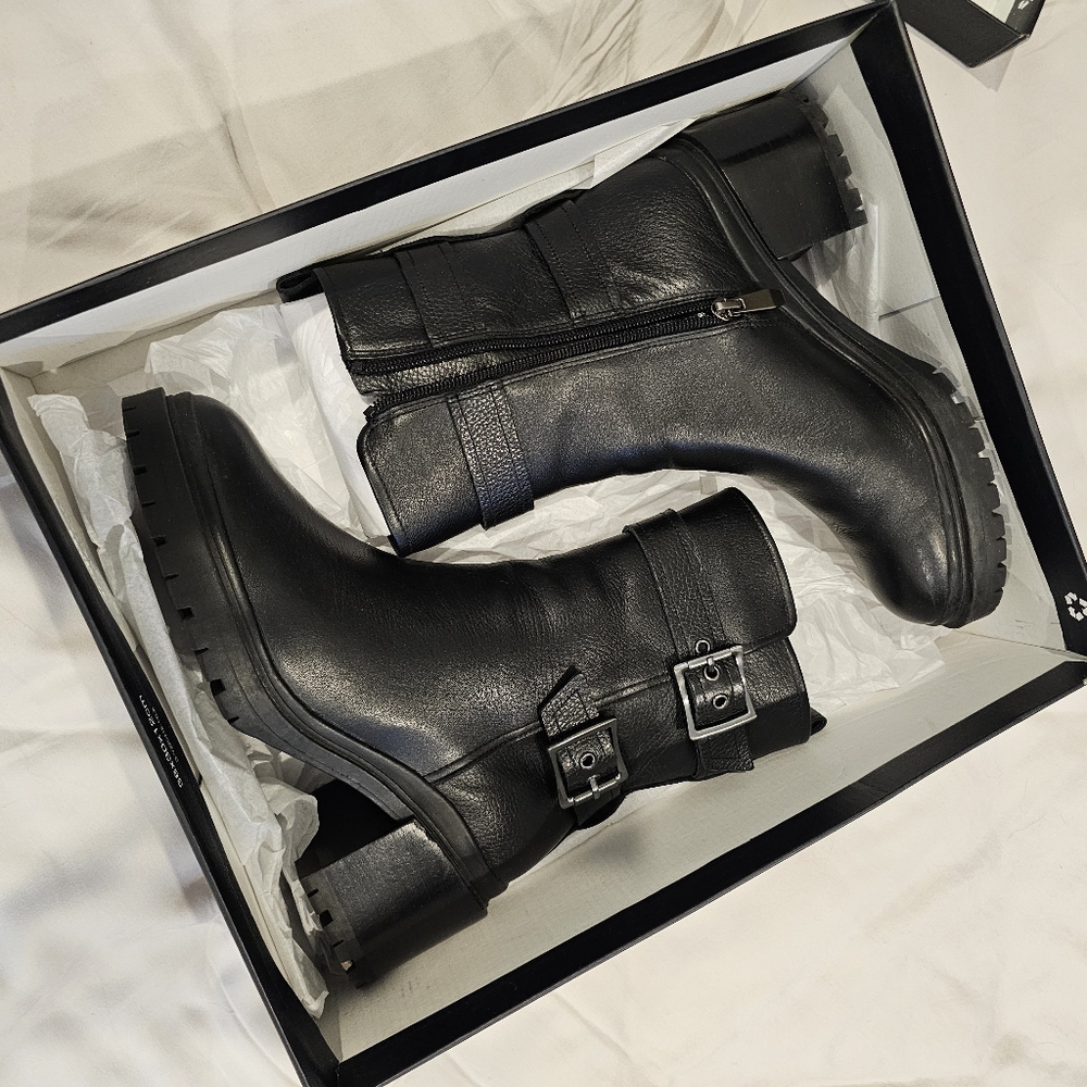 Naturalizer TRINA Black Leather Heeled Biker Boots